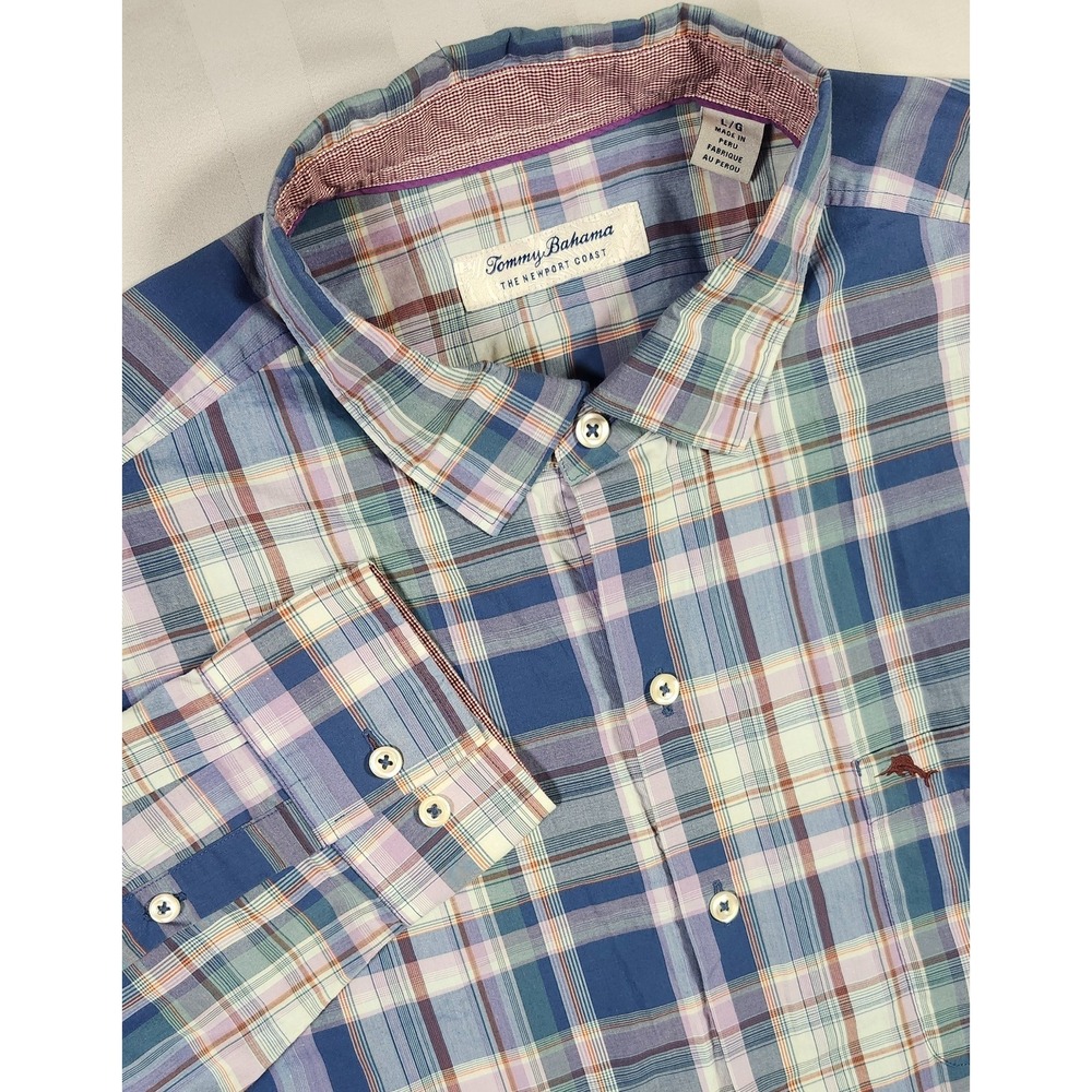 Tommy Bahama Men's L Newport Coast Blue Button Up Pima Shirt Flip Cuff EUC 0012